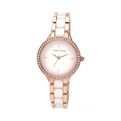 Ladies rose gold and blush pink ceramic swarovski watch ak/n1418rglp